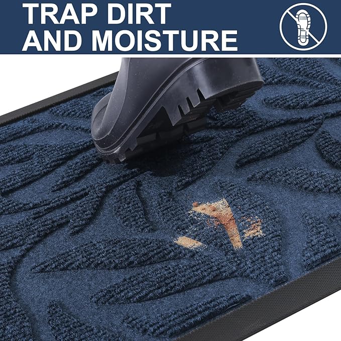 Smiry Front Door Mat Indoor Outdoor Entrance, Heavy Duty Natural Rubber, Trap Dirt and Moisture, Non-Slip Doormats, Low Profile, Easy Clean Patio Porch Entryway Mat, 29.5x17, Ocean Blue