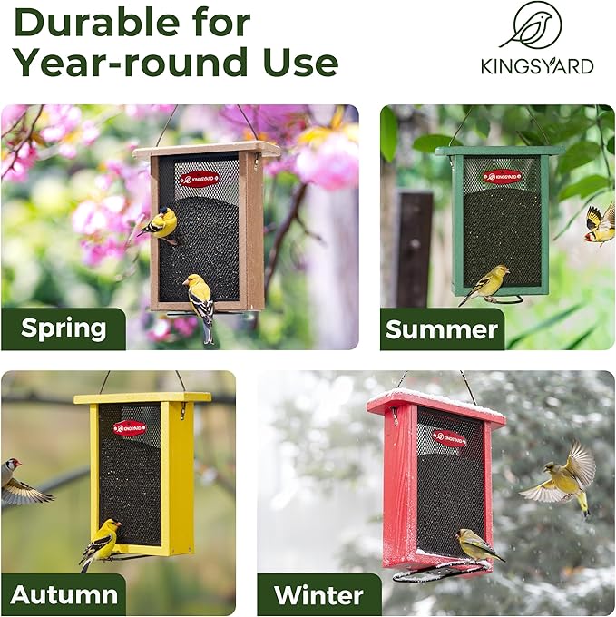 Kingsyard Finch Feeder for Outside Hanging, Metal Mesh Bird Feeders for Thistle/Nyjer Seed, Sliding Mesh & Built-in Perch, Recycled Plastic, Yellow