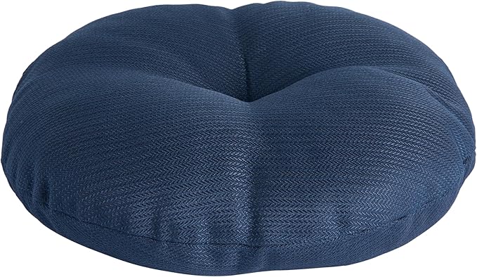 Magpie Fabrics Outdoor 15"x15"x4" Round Bistro Seat Cushions with Ties Set of 2, Tufted Waterproof Patio Floor Chair Pads for Home Garden Balcony Kitchen Office Porch, Navy