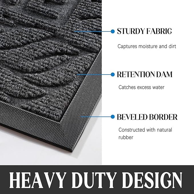 Yimobra Welcome Mat Outdoor 29.5x17, Waterproof Non-Slip Outdoor Mats for Front Door Outside Entrance, Low-Profile Entryway Mat Indoor for Garage Patio, Grey