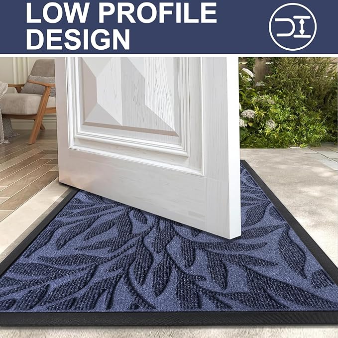 Smiry Front Door Mat Indoor Outdoor Entrance, Heavy Duty Natural Rubber, Trap Dirt and Moisture, Non-Slip Doormats, Low Profile, Easy Clean Patio Porch Entryway Mat, 47x34, Navy