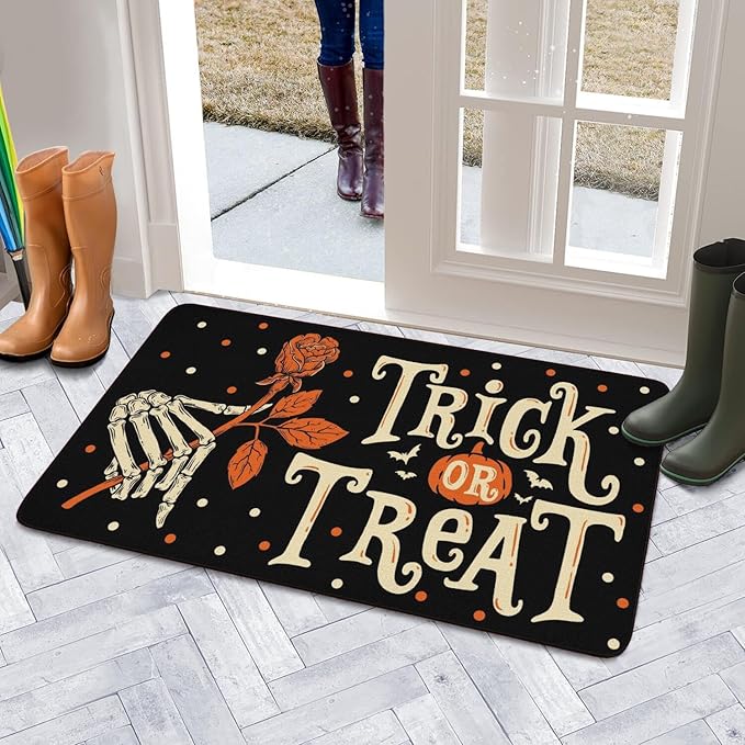 Halloween Decor Welcome Door Mat,Funny Skeleton Home Decoration Non-Slip Indoor Outdoor Front Doormats Rug 17 x 30 Inch