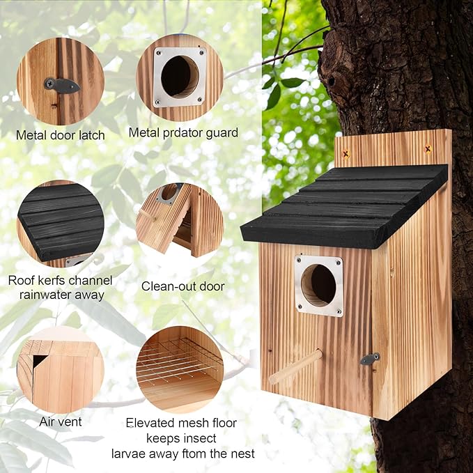 4-Piece Outdoor Bird House Set, Bird Houses for Outside with Metal Guards, Safety Locks, Flight Slots, & Ventilation, Bluebird Houses with 1-1/2" Entrance for Bluebirds, Wrens, Finches-Black