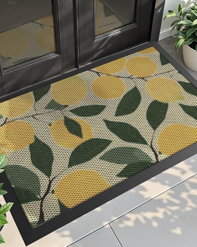DEXI Front Door Mat Outside Entrance, 3x5 Lemon Welcome Doormat, Non Slip Dirt Resist Heavy Duty Entry Mats for Entryway, Yellow