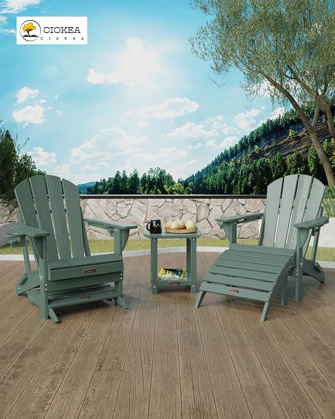 Ciokea Adirondack Outdoor Side Table, 2-Tier Sturdy Patio End Table Weather Resistant, Morden Side Table for Patio, Pool, Porch, Green
