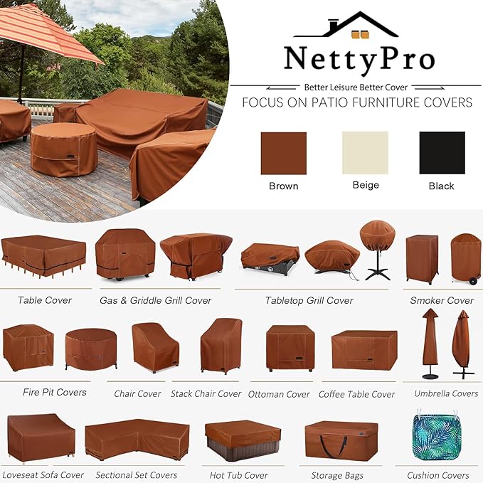 NettyPro Patio Chair Covers Waterproof for Outdoor Furniture 2 Pack, Lawn Lounge Deep Seat Dining Chair Covers Small, 28W x 30D x 28H inches, Brown