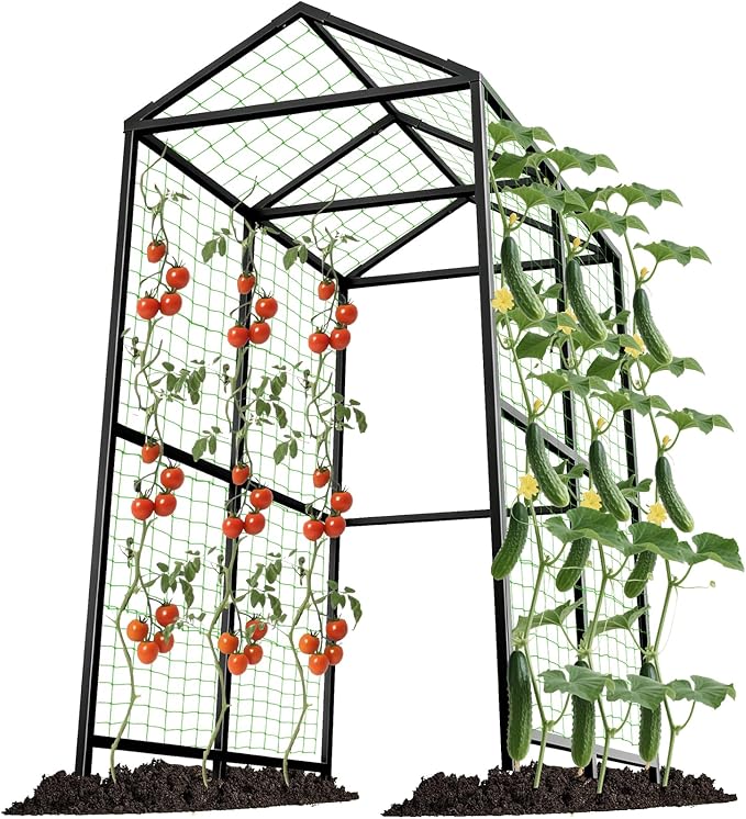 Metal Garden Arch Trellis for Climbing Plants Outdoor, 7.1FT Extra Tall Cucumber Trellis for Raised Bed, Plant Trellis for Vegetable Fruit Flower Vine（Black）
