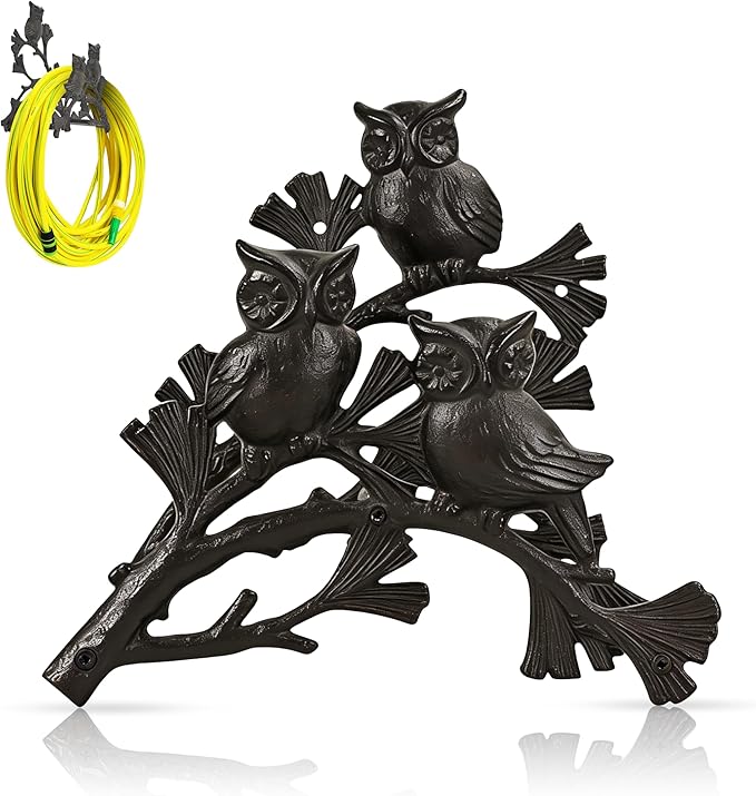 Owl Hose Holder Wall Mount – Decorative Cast Iron Garden Hose Hanger for Outside Wall, Heavy Duty Vintage Hose Reel for Patio, Yard, or Villa (hose holder)