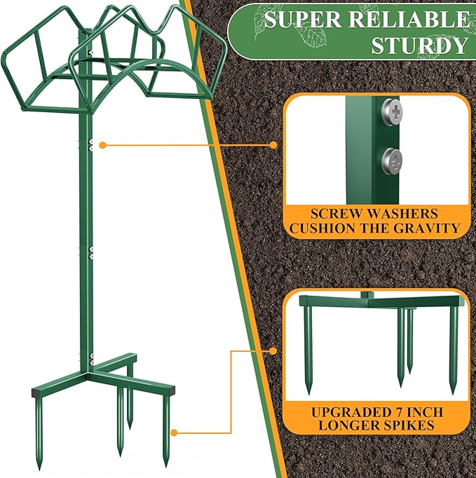 Super Stable Garden Hose Holder, Detachable Water Hose Holders, Hose Storage Stand Holds 150-Feet Hose, Free Standing Water Hose Holders for Outside Yard Lawn (Green)