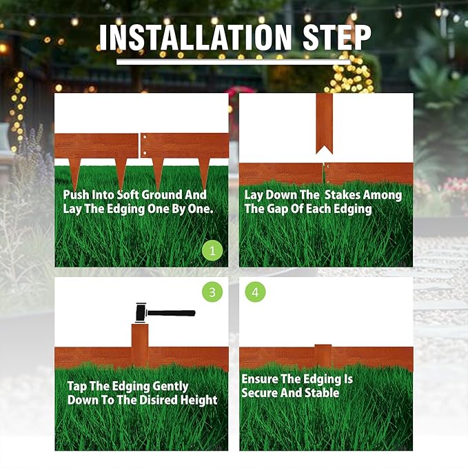 33ft. Cor-Ten Steel Landscape Edging (10-Pack) – 40" Metal Edging for Landscaping with 11 Stakes, Hammer-in Metal Landscaping Edging for Yard Pathway & Flower Beds – Lawn Edge for Garden Design