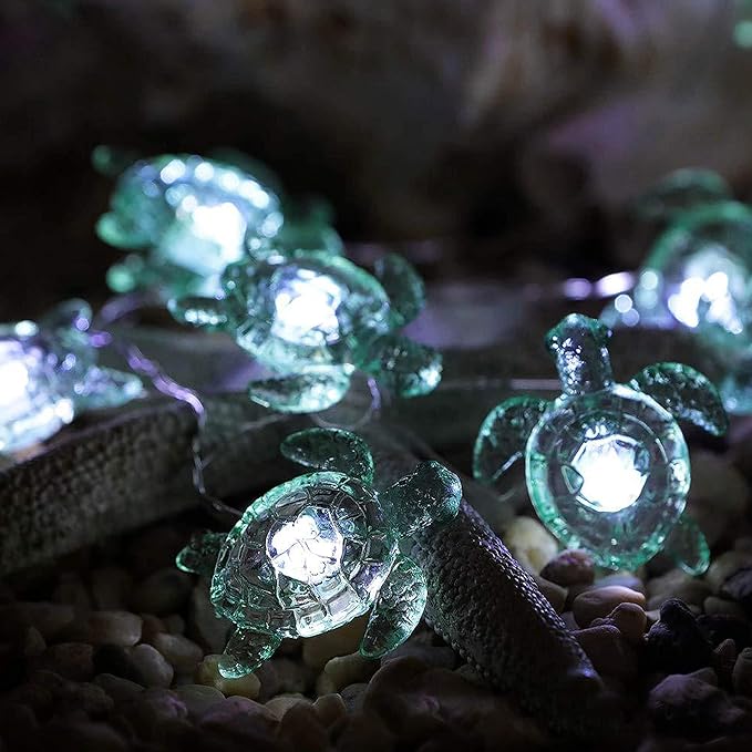 Decorman Sea Turtle Decorative String Lights, 14ft 40 LED 8 Modes Cool White Weatherproof Battery Operated Ocean Theme Lights for Bedrooms Parties Weddings Gardens with Remote and Timer