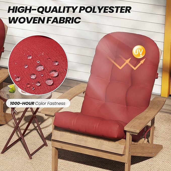 Crestlive 50x20x4 Inch Adirondack Chair Cushion Outdoor Rocking Chair Cushions Water Resistant High Back Patio Chair Cushions Set of 2 Thick Patio Replacement Cushion, Chili