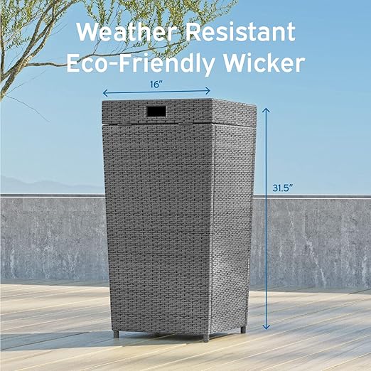 Nestl Outdoor 30 Gallon Grey Trash Can with Lid, Wicker Garbage Can for Patio