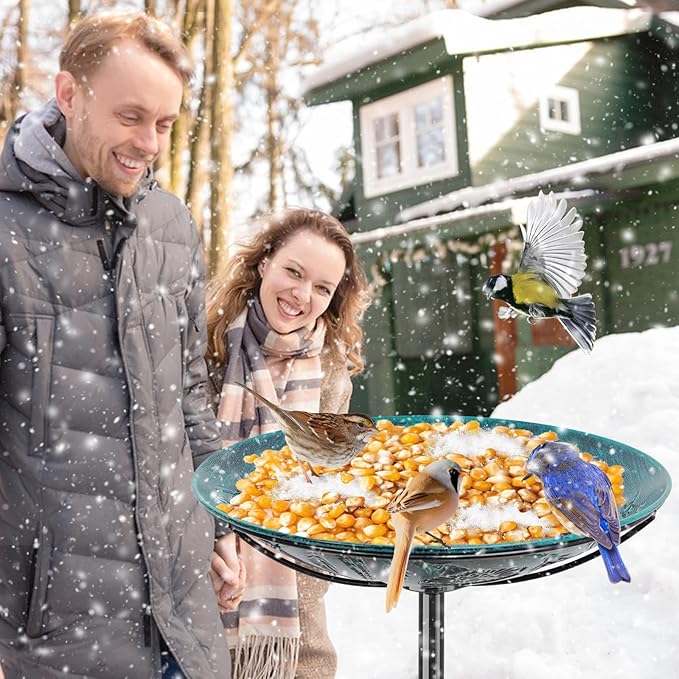 Metal Bird Bath for Outside, Vintage Freestanding Birdbaths & Birdfeeder, Bird Baths Feeder Bowl for Outdoors Garden Patio Yard Lawn Decor (Retro Blue)