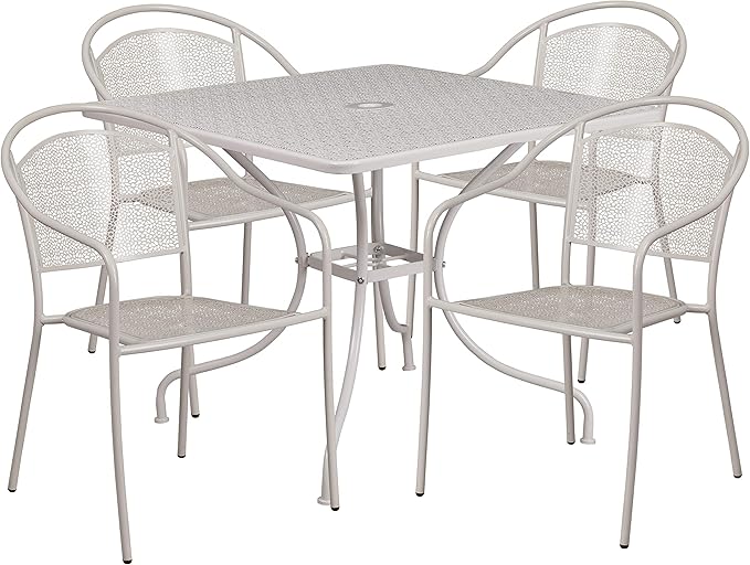 Flash Furniture Oia Commercial Grade 35.5" Square Light Gray Indoor-Outdoor Steel Patio Table Set with 4 Round Back Chairs