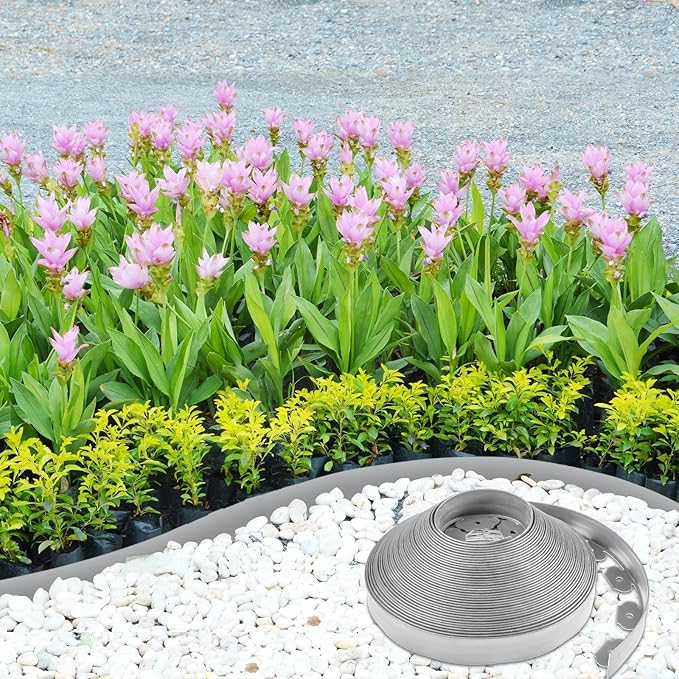 Sasylvia 2'' x 200' Landscape Edging Kit Edging Border Coil Include 120 Anchoring Spikes 10 Connectors Plastic Garden Border for Lawn Garden Grass Yard Home(Gray)