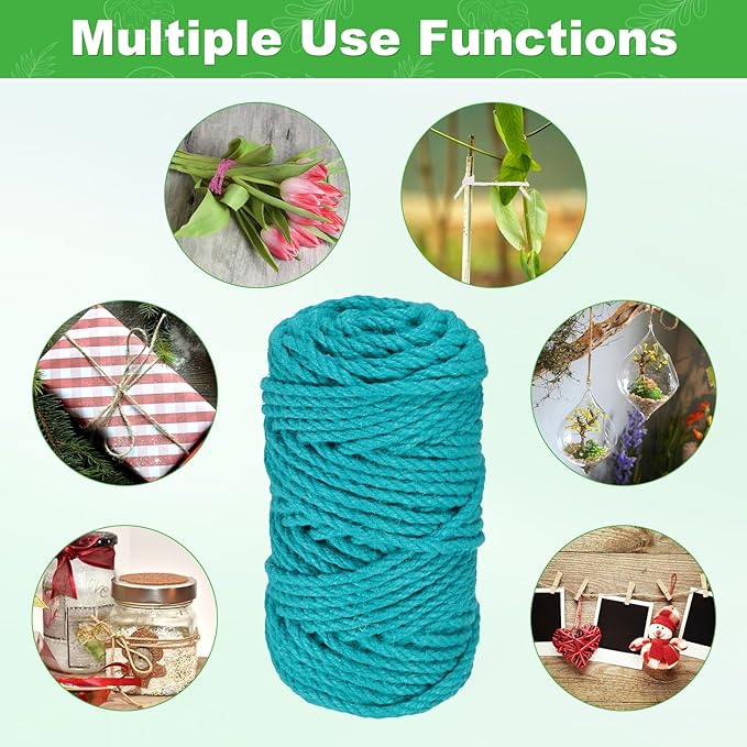 1-Pack Natural Jute Twine String, 4.5mm x 164ft/50m Long Garden Twine String for Crafts/Gift Wrapping/Gardening Plants, Durable Plant Ties Thick Rope [Lake Blue]