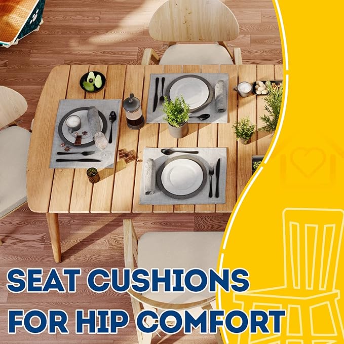 AAAAAcessories D-Shaped Chair Cushions, 2" Thick Dining Chair Pads with Ties and Removable, Machine-Washable Cover, 17" x 16", Set of 2, Oatmeal Beige