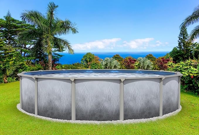 Lake Effect Pools 'Bermuda' 21 ft Round Above Ground Swimming Pool | 48 Inch Walls | 6" Steel Top Ledge | Bundle Includes: 25 Gauge Overlap Liner & Widemouth Skimmer