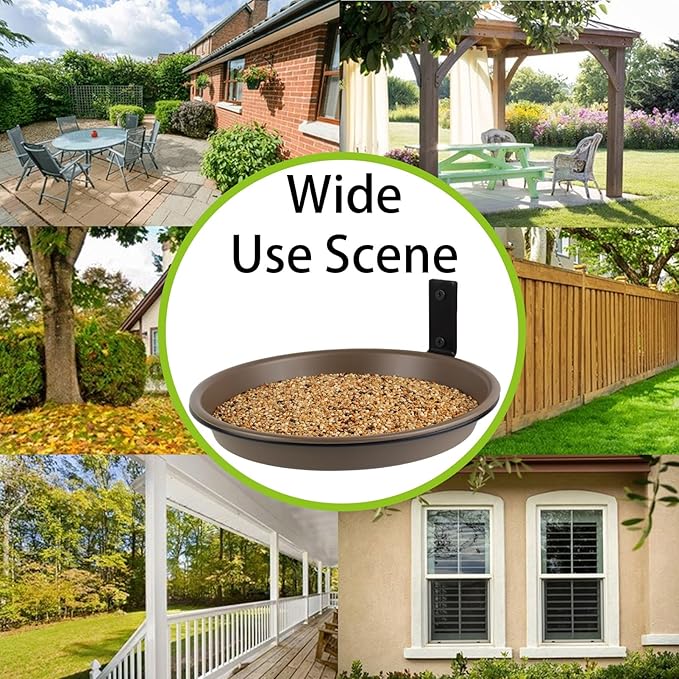Tree Mounted Bird Feeder for Fence Outside 6 Pack, 8.4" Plastic Wild Bird Bath Tray with Metal Holder for Wood Post, Heavy Duty Wall Mount Squirrel Platform Water Feeder Station Outdoor Yard