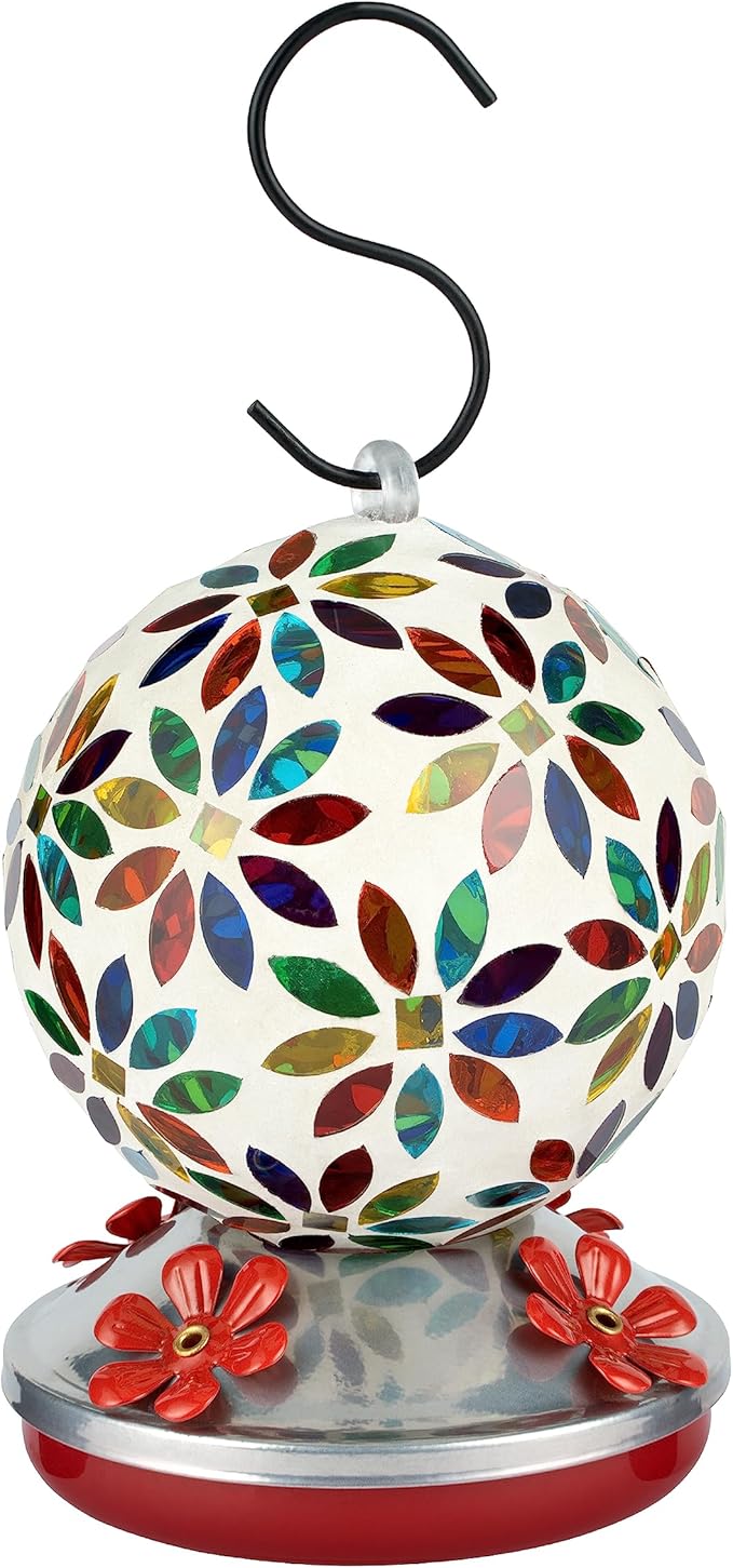 Backyard Expressions Glass Hummingbird Feeder - Multicolor - Hummingbird Feeders for Outdoors Hanging, Hand Blown Glass Hummingbird Feeder