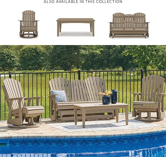 Signature Design by Ashley Hyland Wave Contemporary Swivel Glider Adirondack Chair with 360-Degree Swivel, Weather Resistant HDPE, 18" Seat Height, Brown