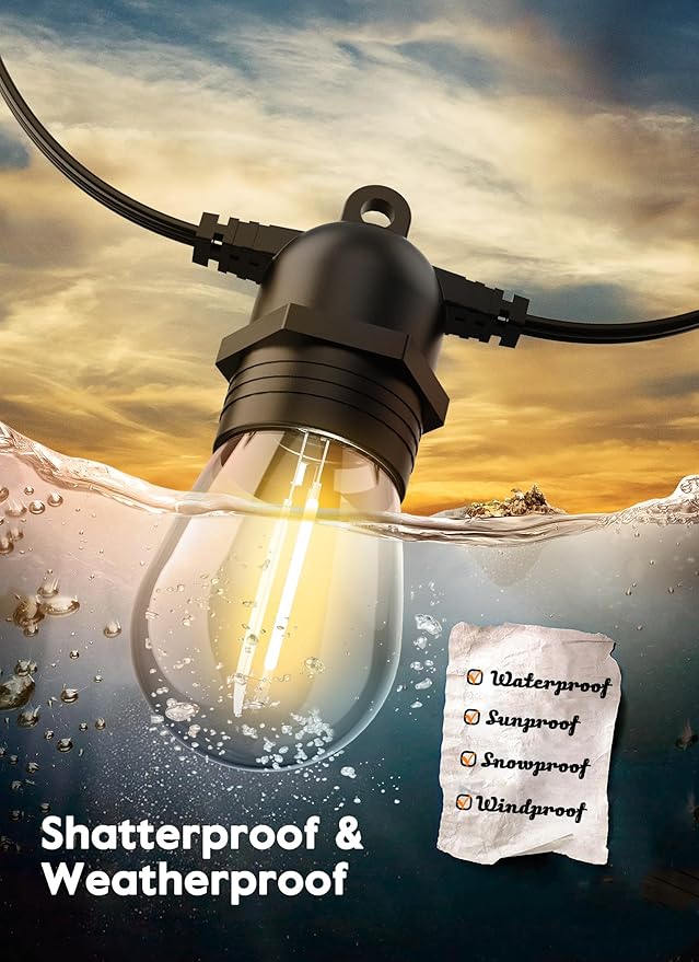 Brightown 50 Pack LED S14 Replacement Light Bulbs, Shatterproof E26 Medium Base Edison Vintage Bulbs Equivalent to 11 W, Fits for Commercial Outdoor Patio Garden Vintage Lights, 2700K, Warm White