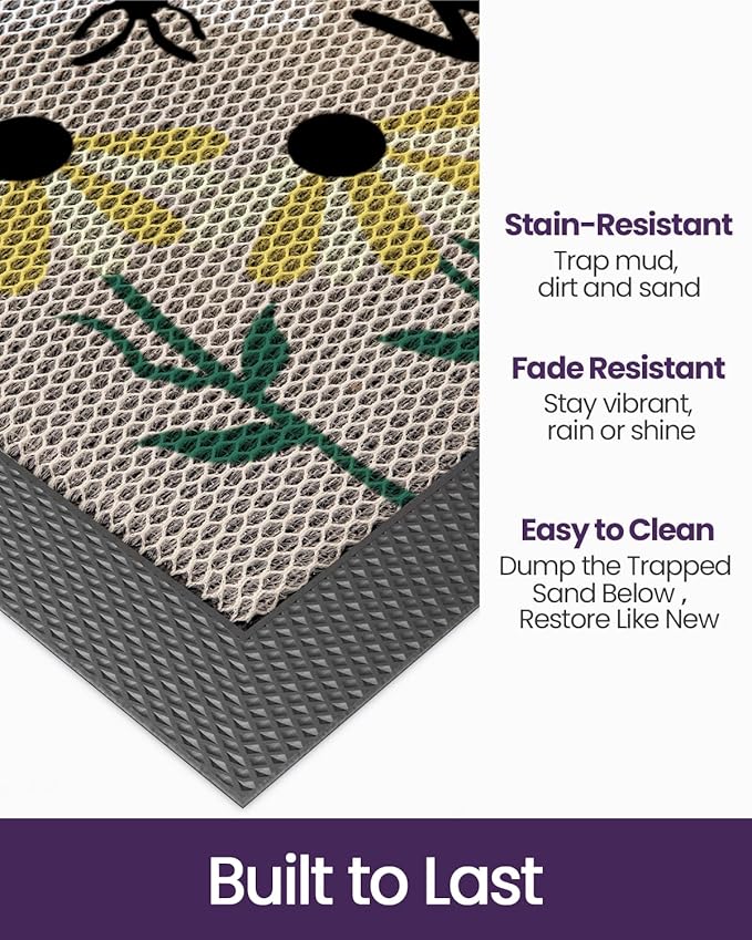 DEXI Front Door Mat Outside Entrance Welcome, Summer Froral Entryway Doormat Dirt Trapper, Heavy Duty Non Slip Entry Mats for Patio Garage Porch Home Decorative, 24x36, Bee and Flower