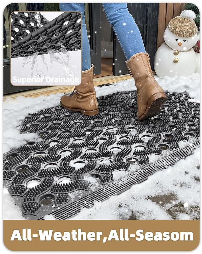 Color&Geometry Super Heavyweight TPE Stormproof Welcome Mat Outdoor, Eco-Friendly Materials Odor-Free Door Mat with Connectors & Non-Slip, All Weather Outside Entrance Barefoot Friendly, 24"x36" Grey