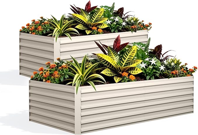2PCS 0.5mm 8x4x2ft Galvanized Raised Garden Bed Outdoor,Rust-Resistant Raised Garden Beds for Gardening, Easy Assembly Outdoor Garden Box & Planters