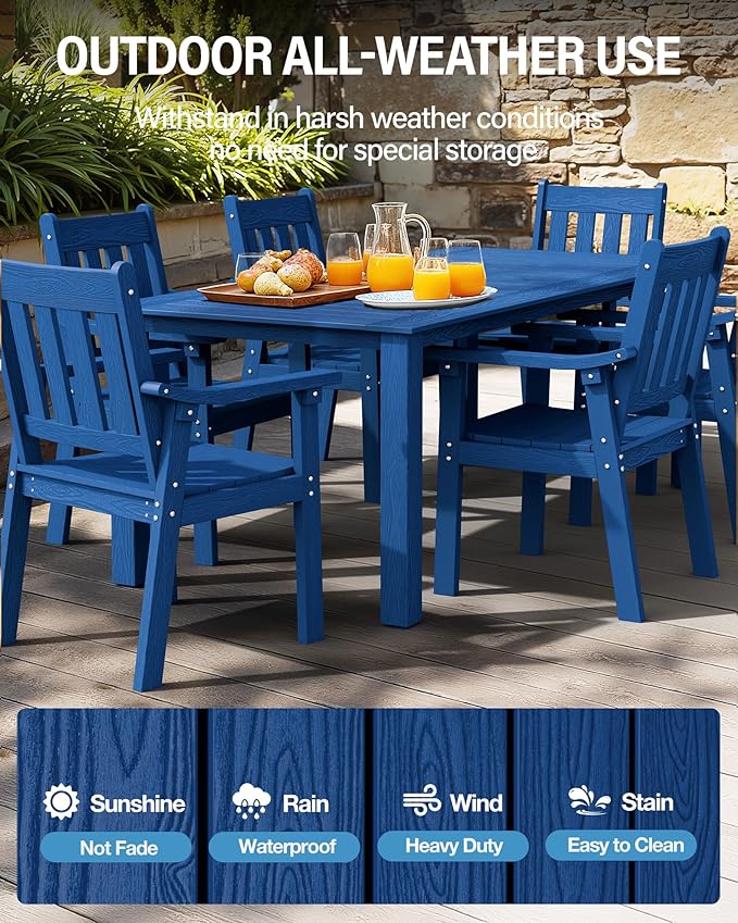 YEFU Outdoor Patio Chairs Set of 2: All Weather Outdoor Dining Chairs with Wide Curved Seat and Backrest - Plastic Patio Chairs for Outside Backyard/Garden/Pool/Porch/Deck 350lbs Capacity Blue