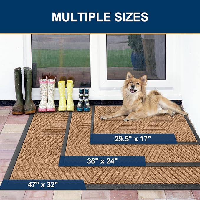 Smiry Front Door Mat Outside Entrance, Heavy Duty Sturdy Natural Rubber Doormat, Trap Dirt and Moisture, Easy Clean Low Profile Welcome Floor Mats for Indoor Outdoor Entry, 59x23 Inch, Coffee