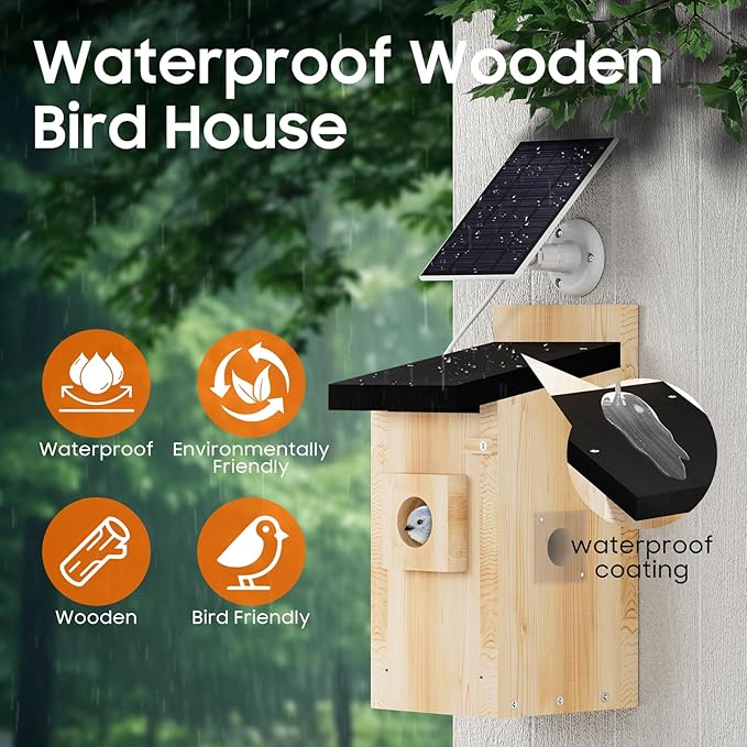 Bird House with Camera Solar Powered,5MP HD Smart Bird Watching Camera for Birdhouse,2.4G WiFi Nesting Box for Bluebird,Identify Behavior,App Control,32 SD Storage,Ideal Gift for Bird Lovers