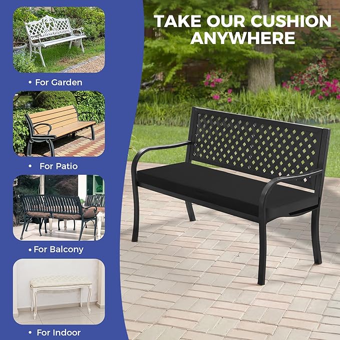 Outdoor Bench Cushions for Outdoor Furniture, 45x18x3 Inch, Waterproof Bench Pillow, Fade Resistant Long Bench Seat Pads for Garden, Indoor, Porch Swing, Black