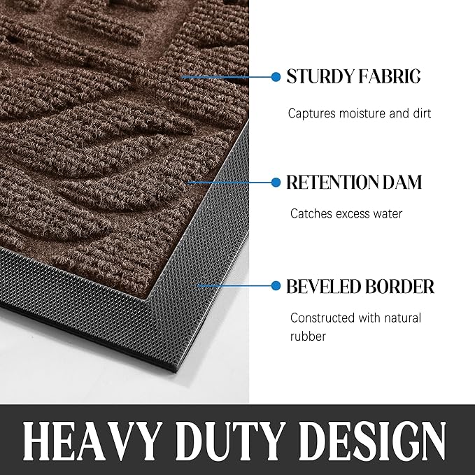 Yimobra Welcome Mat Outdoor 29.5x17, Waterproof Non-Slip Outdoor Mats for Front Door Outside Entrance, Low-Profile Entryway Mat Indoor for Garage Patio, Coffee