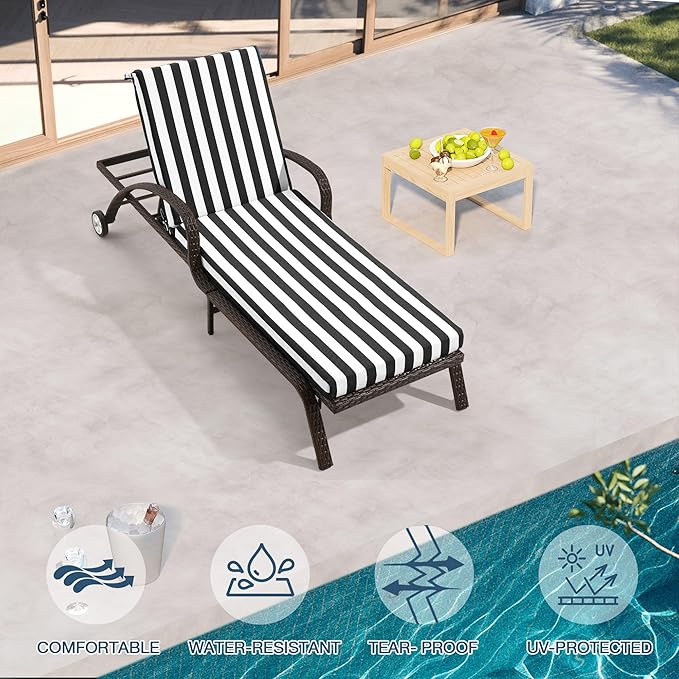 HOMREST 73.2x22.8x3.94 inches Lounge Chair Cushion Set of 2,Outdoor Chaise Lounge Cushion with Splash Fade Tear Resistant Fabric,Black Stripes
