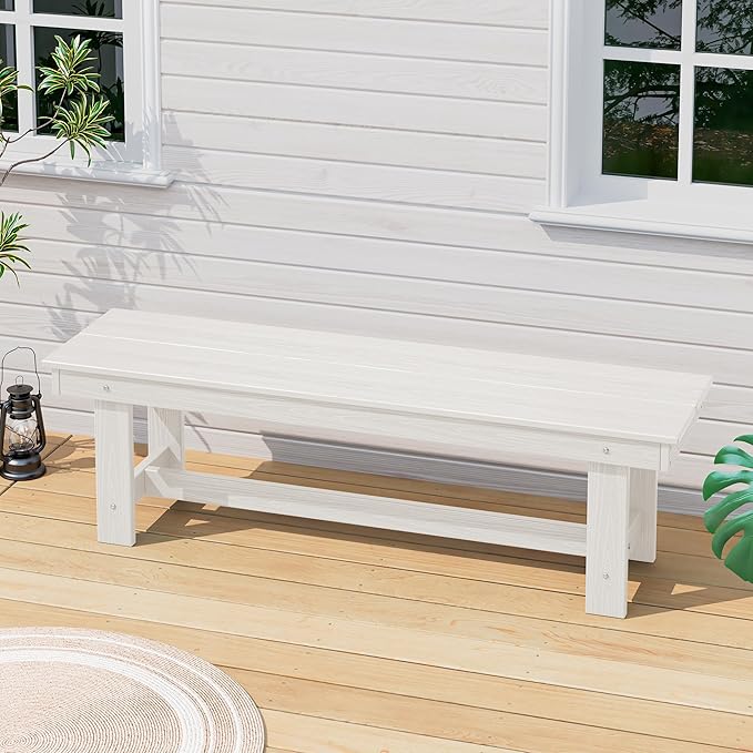 SERWALL 2-Person Outdoor Bench Backless, HDPE Outdoor Benches Weatherproof, 700 Lbs Weight Capacity, Poly Lumber Patio Furniture for Garden, Porch and Park, White