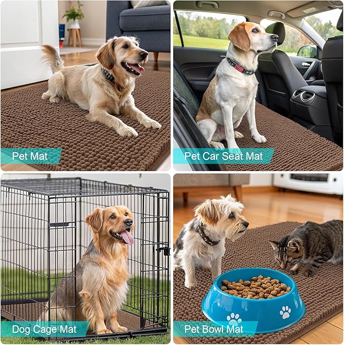OLANLY Dog Door Mat for Muddy Paws 70x24, Absorbs Moisture and Dirt, Absorbent Non-Slip Washable Doormat, Quick Dry Chenille Mud Mat for Dogs, Entry Indoor Entryway Carpet for Inside Floor, Mocha