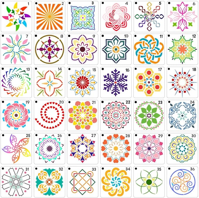 36 PCS Reusable Mandala Stencils for Painting Rocks Wood Canvas Fabric Glass Pottery Art Projects