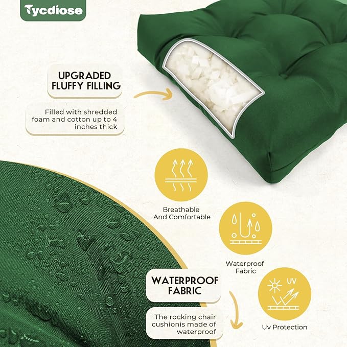 All Weather Outdoor Wicker Chair Cushions of 3 Pieces, Waterproof Outdoor Wicker Chair Cushion for Patio Furniture Loveseat Settee Bench, 1 Loveseat and 2 U-Shaped Thickened Cushions, Green