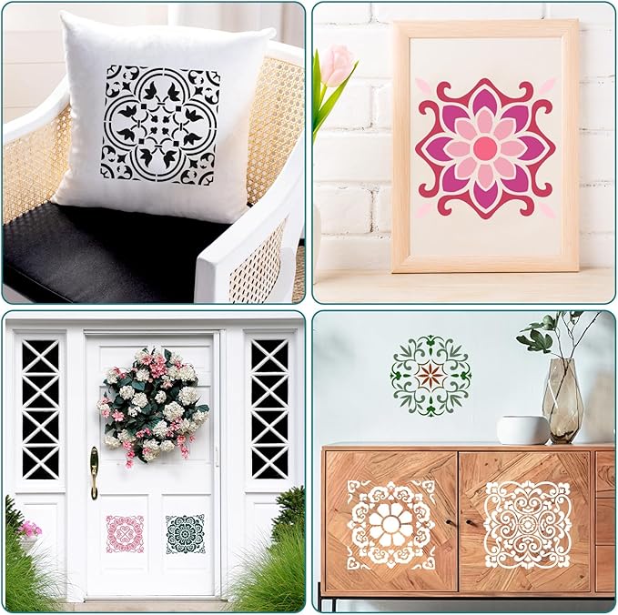 8 PCS Reusable Stencils, Mandala Templates for Painting on Fabric Furniture Wood Floor Wall Tile DIY Art Scrapbook Home Decoration, 5 x 5 Inch