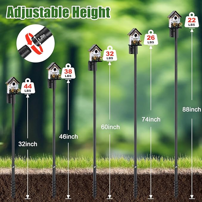 Bird House Poles for Outdoors, Heavy Duty 75 Inch Birdhouse Stand Stake 1.2 Inch Diameter Metal Bird Mounting Pole for Yard Garden