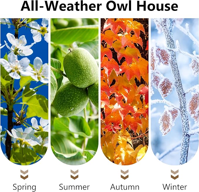 KOOPRO Screech Owl House for Outdoors, Large Barn Owl Nesting Box Wooden Bird House for Outside with Shavings Bird House, 14.5×9.4×7.8 Inches Easy Assembly Required