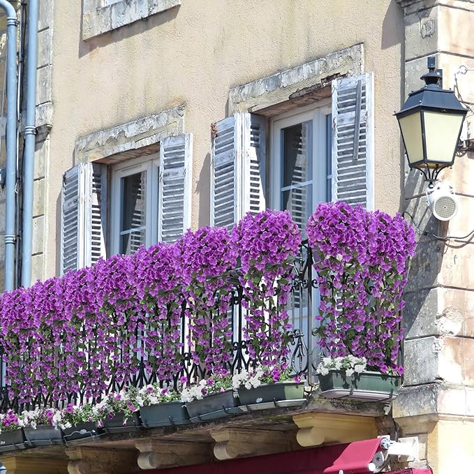 Ouddy Decor 4 Pcs Artificial Hanging Flowers Fake Hanging Plants Violet Flowers Vine Garland for Home Indoor Outdoor Garden Patio Yard Room Porch Wedding Decoration, Purple