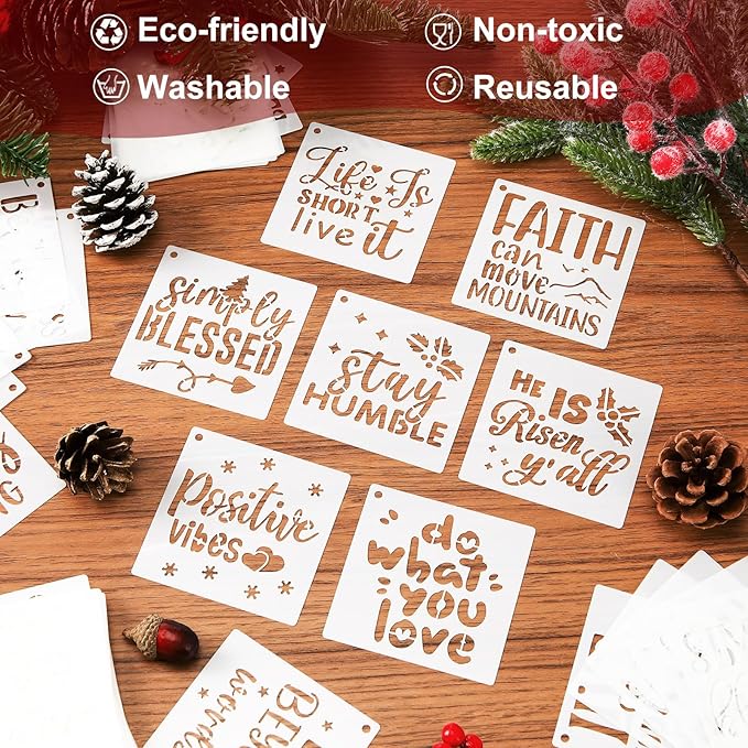 Marspark 66 Pcs Spring Easter Small Stencils for Crafts Reusable 3 Inch Stencils for Painting on Wood DIY Craft Paint Template for Wall Home Decor Card Rock Canvas Drawing Holiday (Bible Words)