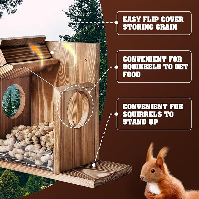 Gnodary Squirrel Feeders for Outside, Durable Squirrel House for Outdoor - Chipmunk Feeder, Squirrel Food for Backyard Squirrels Hold Corn, Corn Cob, Peanuts (Light Brown)