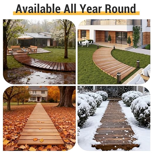 12FT Straight Wooden Garden Pathway Walkway Outdoor Roll Out Decorative Garden Non-Slip Patio Path Decorative Boardwalk Outdoor Road Floor for Backyard Beach Wedding Party