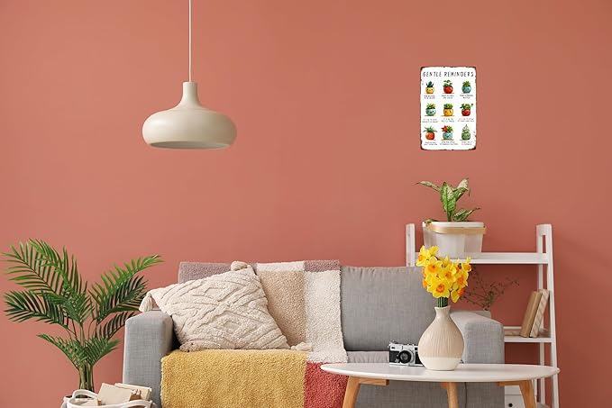 Room Retro Tin Metal Signs Cute Potted Plants Desk Decor therapy office decor office plant decor boho desk accessories aesthetic Mental Health Gentle Reminders Sign 8x12 in