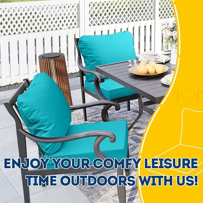 AAAAAcessories Outdoor Seat Cushions for Chairs, Fade-Resistant, Waterproof Patio Furniture Replacement Cushions, 21" x 21" x 3" + 21" x 17", Turquoise Blue