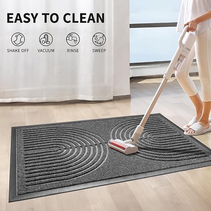 RORA Front Door Mat Outside Entrance, Non Slip Outdoor Mats for Front Door, Heavy Duty Natural Rubber Floor Mat for Entryway, Patio, Garage, Porch, 24"x36", Grey